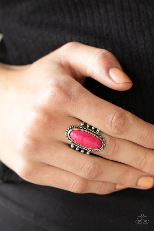 Home On The Ranch Pink Cracked Stone Santa Fe Style Ring Paparazzi R0186