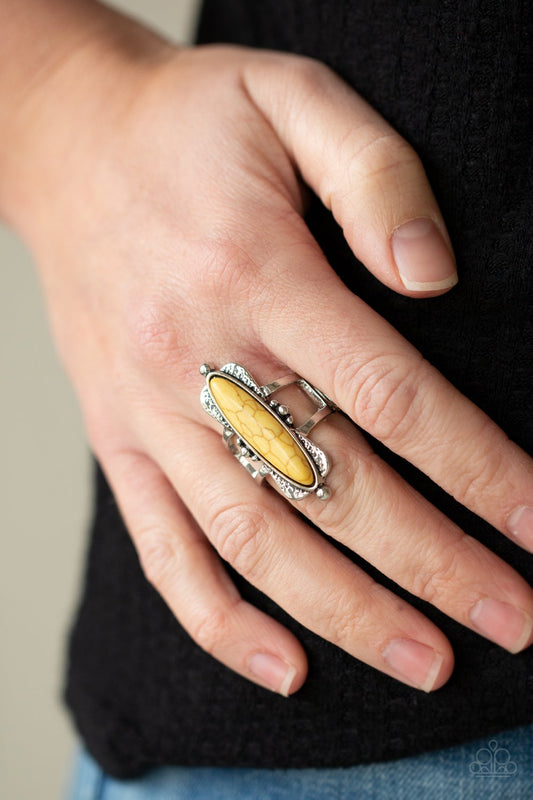 Cottage Craft Yellow Cracked Stone Ring Paparazzi R0181