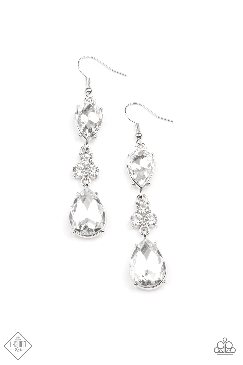 Once Upon a Twinkle White Rhinestone Teardrop Earring Fashion Fix May 2021 Paparazzi E0046