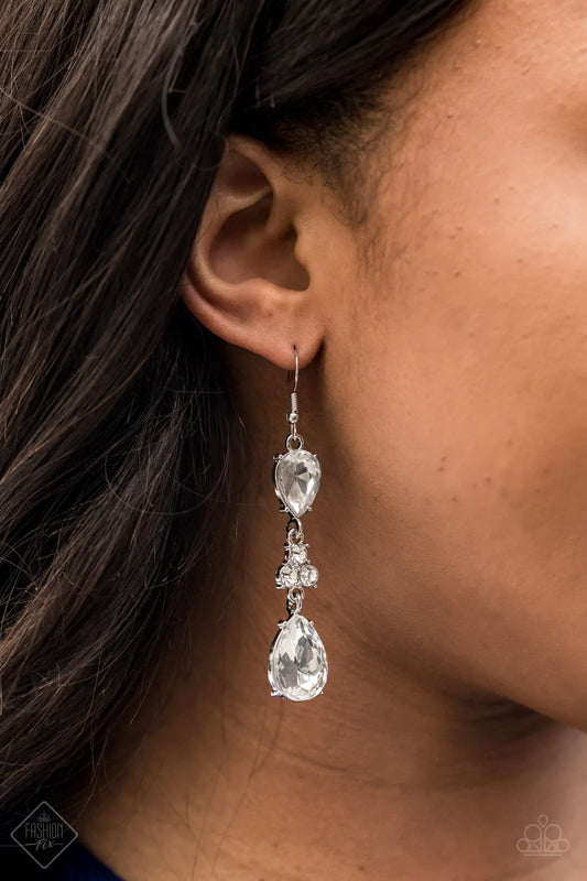 Once Upon a Twinkle White Rhinestone Teardrop Earring Fashion Fix May 2021 Paparazzi E0046