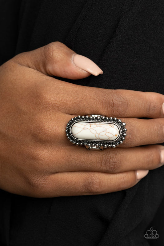 Sedona Scene White Cracked Stone Ring Paparazzi R0125