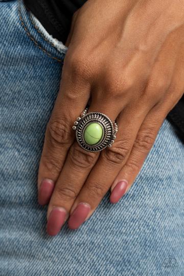 Badlands To The Bone Green Cracked Stone Ring Paparazzi R0063