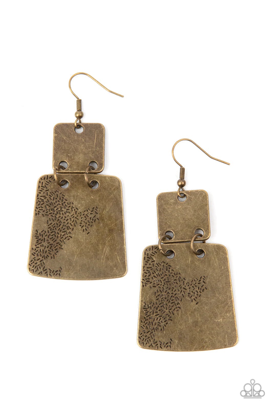 Tagging Along Brass Earring Paparazzi E0142