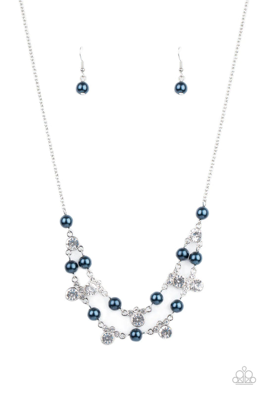 Royal Announcement Blue Pearl White Rhinestone Necklace Paparazzi N0954