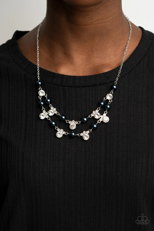 Royal Announcement Blue Pearl White Rhinestone Necklace Paparazzi N0954