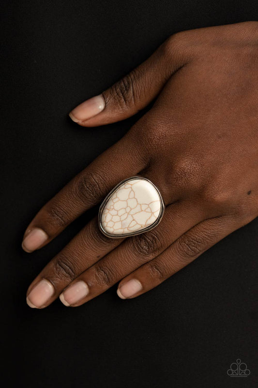 Marble Mecca - White Cracked Stone Ring Paparazzi R0228