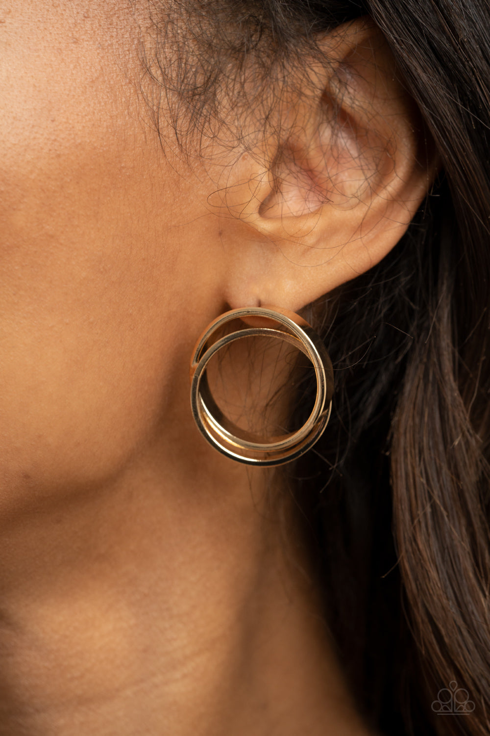 Always In The Loop - Gold Interlocking Ring Post Earring Paparazzi E1427