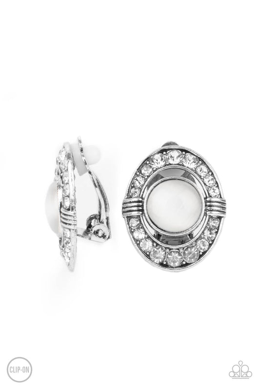Glow Of Force White Cat's Eye Clip-On Earring Paparazzi E0116