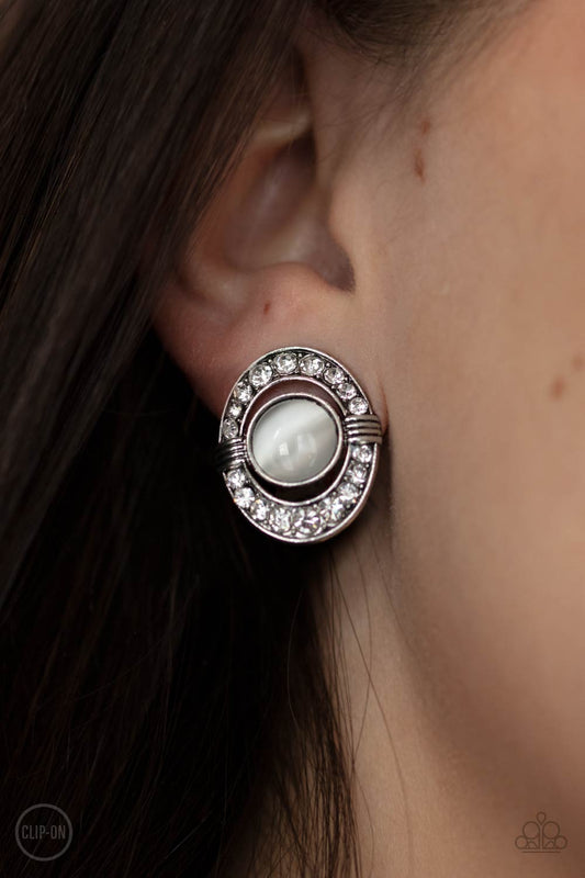 Glow Of Force White Cat's Eye Clip-On Earring Paparazzi E0116