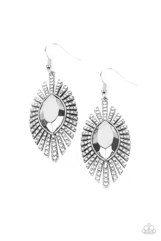 Who Is The Fiercest Of Them All White Rhinestone Earring Paparazzi E007