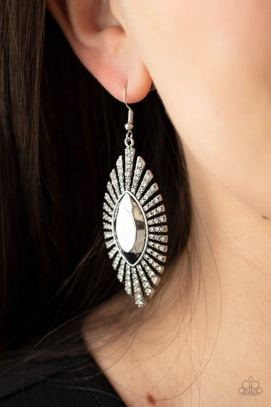 Who Is The Fiercest Of Them All White Rhinestone Earring Paparazzi E007