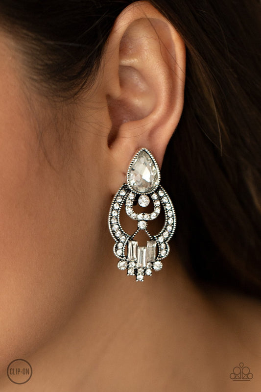 Glamour Gauntlet Silver Clip-On Earring Paparazzi E0129