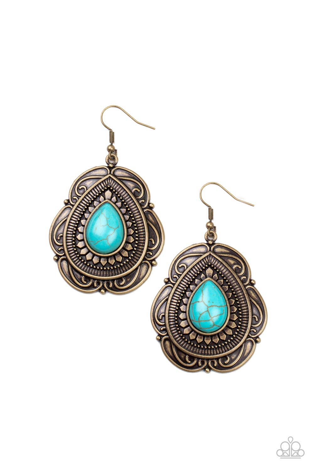 Southwestern Soul - Brass Blue Cracked Stone Earring Paparazzi E0337