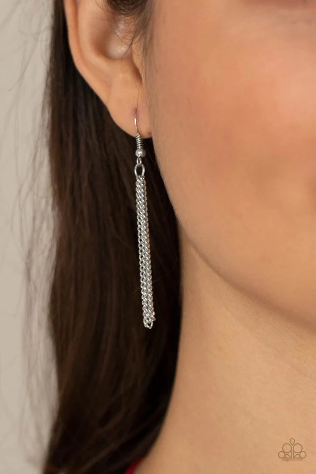 Industrial Conquest Red Suede Silver Half Moon Necklace Paparazzi N0964