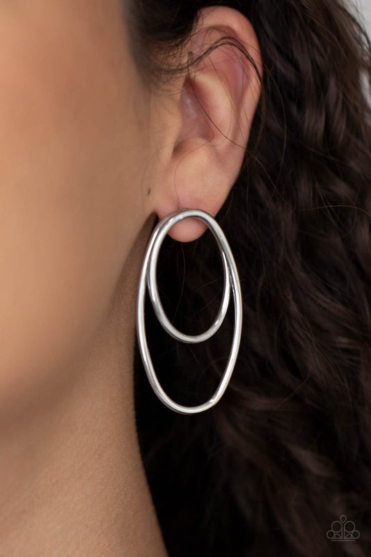 So OVAL-Dramatic Silver Post Earring Paparazzi E0366