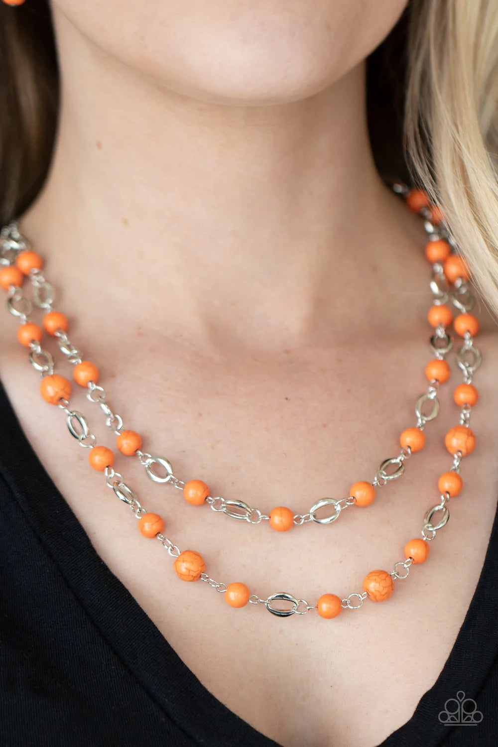 Essentially Earthy Orange Cracked Stone Necklace Paparazzi N0028