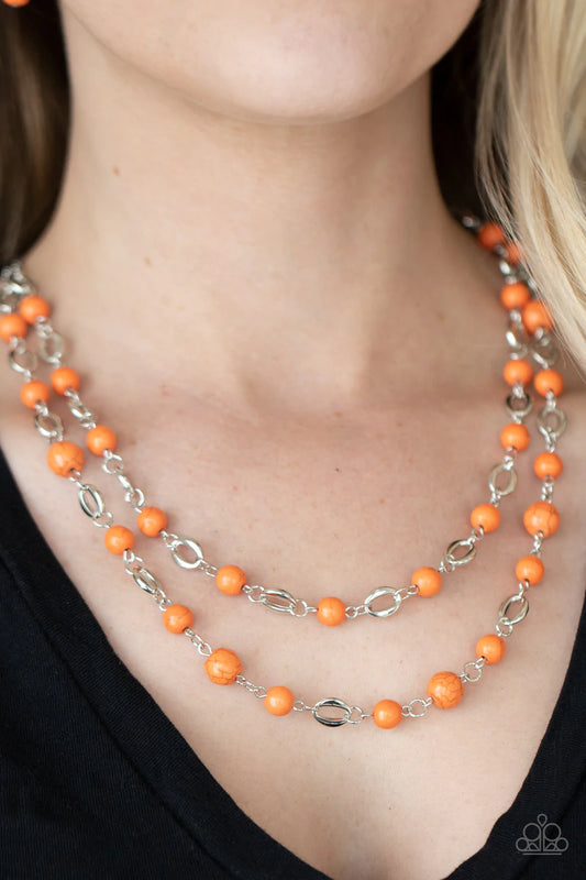 Essentially Earthy Orange Cracked Stone Necklace Paparazzi N0028