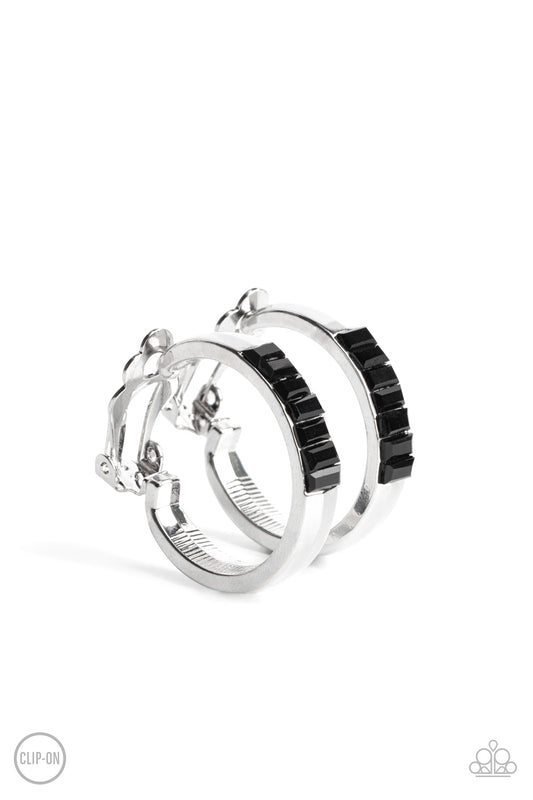 Ready, Steady, GLOW - Black Rhinestone Clip-On Earring Paparazzi E0565