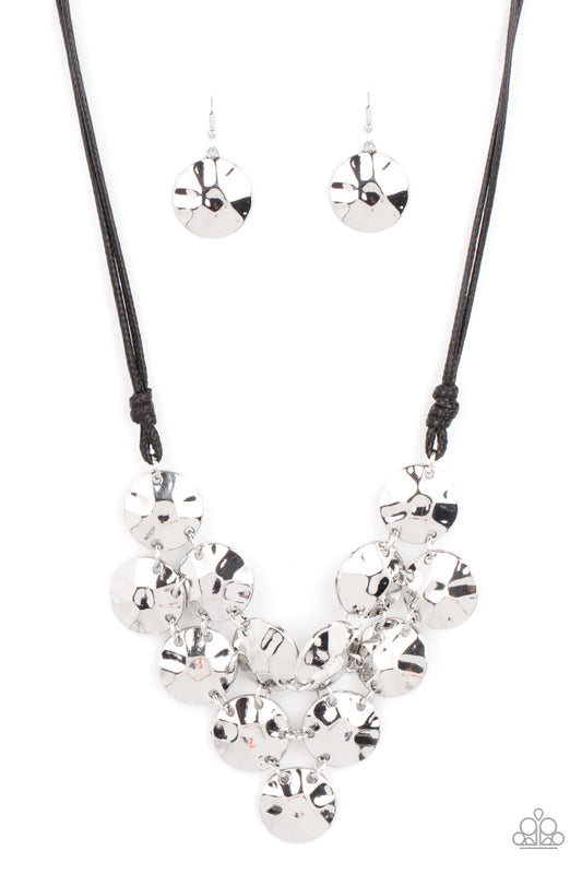 Token Treasure Black Silver Hammered Necklace Paparazzi N0952