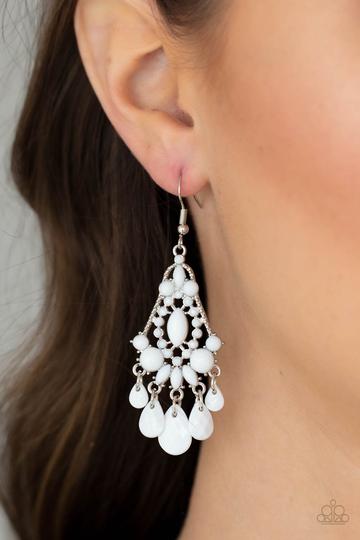 Staycation Home White Earring Paparazzi E0216