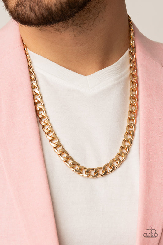 Knockout Champ - Gold Curb Chain Urban Necklace Paparazzi N1861