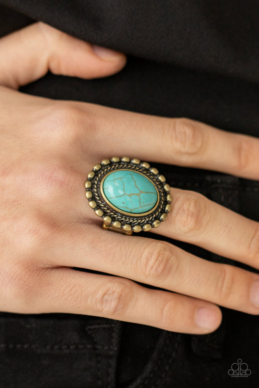 Sedona Soul - Brass Blue Cracked Stone Ring Paparazzi R0179