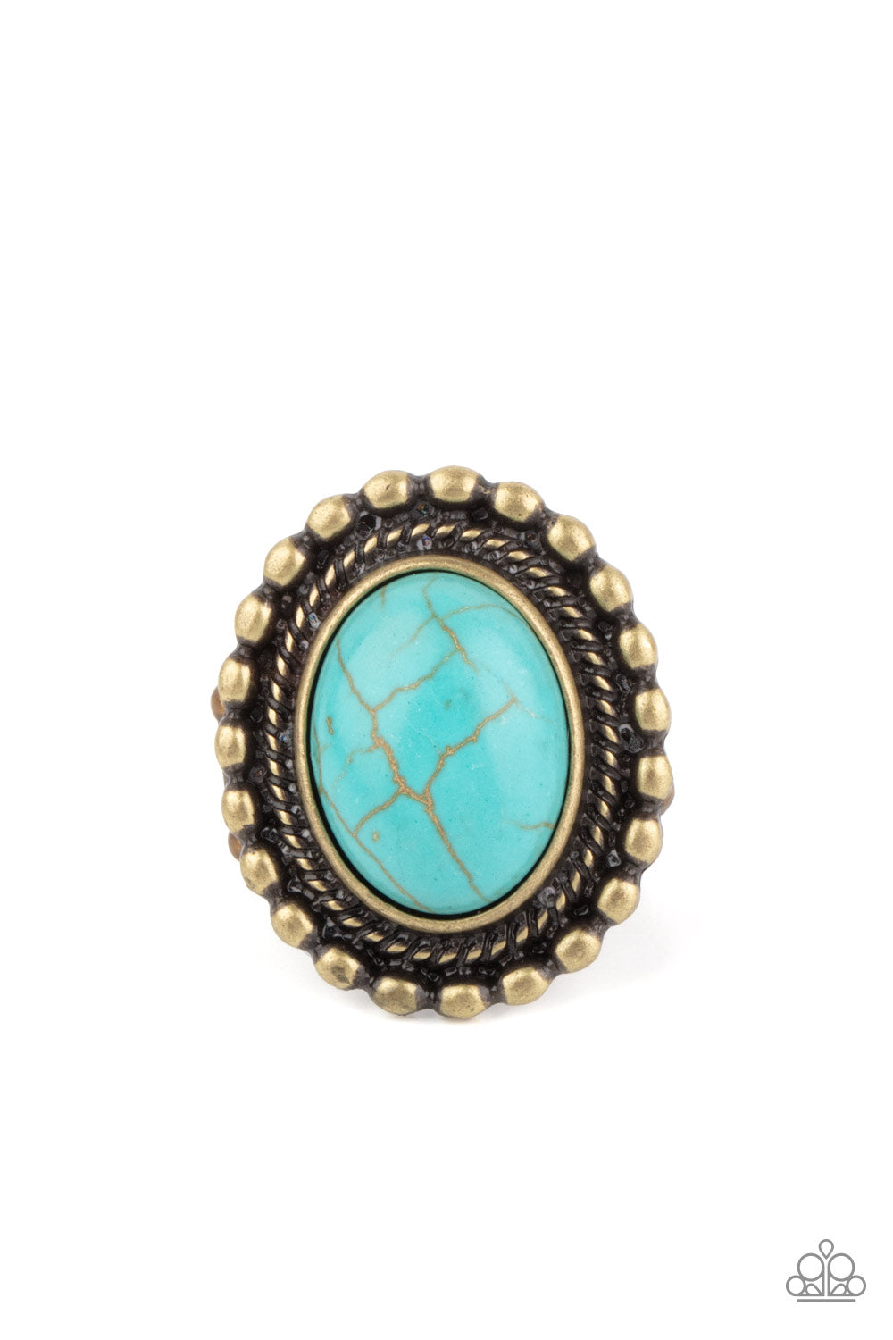 Sedona Soul - Brass Blue Cracked Stone Ring Paparazzi R0179