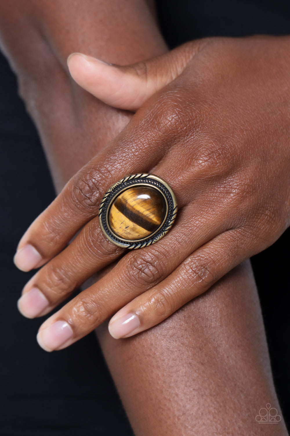 Stone Terrarium - Brass & Tiger's Eye Stone Ring Paparazzi R0465