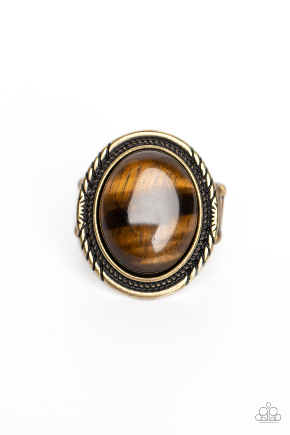 Stone Terrarium - Brass & Tiger's Eye Stone Ring Paparazzi R0465