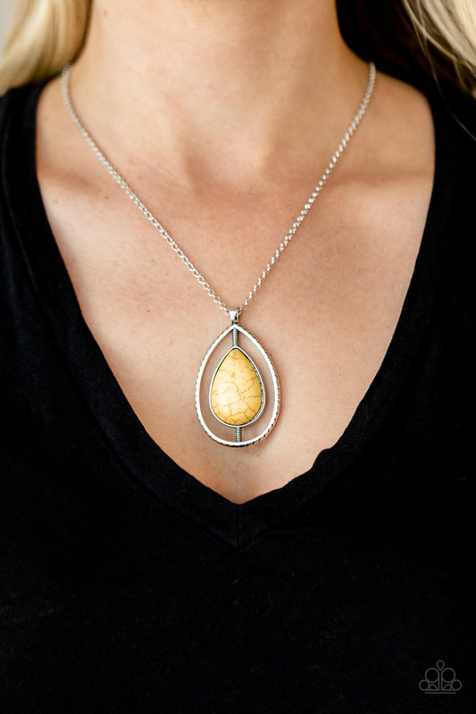 Here Today, PATAGONIA Tomorrow - Yellow Cracked Stone Necklace Paparazzi N0116