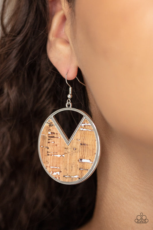 Nod to Nature - White, Silver and Cork Earring Paparazzi E0352