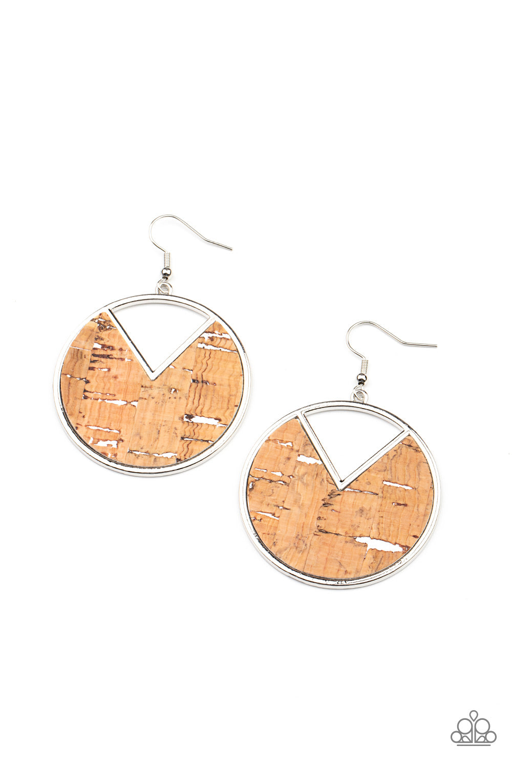 Nod to Nature - White, Silver and Cork Earring Paparazzi E0352