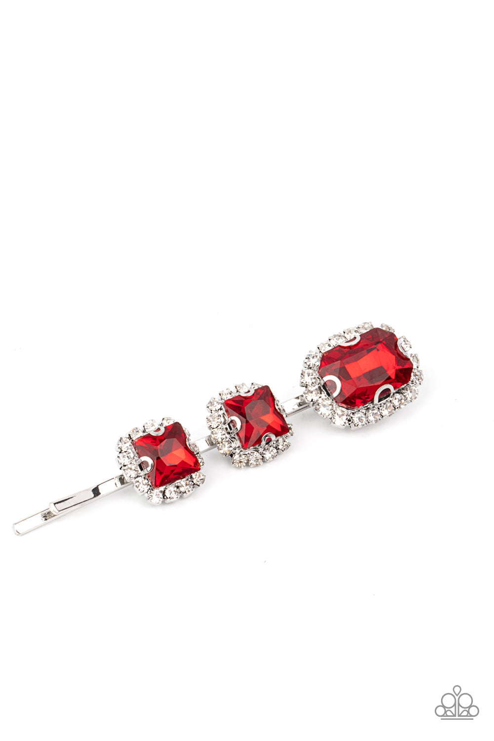 Teasable Twinkle - Red And White Rhinestone Hair Clip Bobby Pin Style Paparazzi H0091