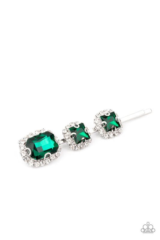 Teasable Twinkle - Green & White Rhinestone Hair Pin H0094