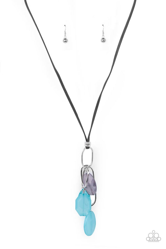 Fundamentally Flirtatious Blue Acrylic Bead Leather Cord Necklace Paparazzi N0486