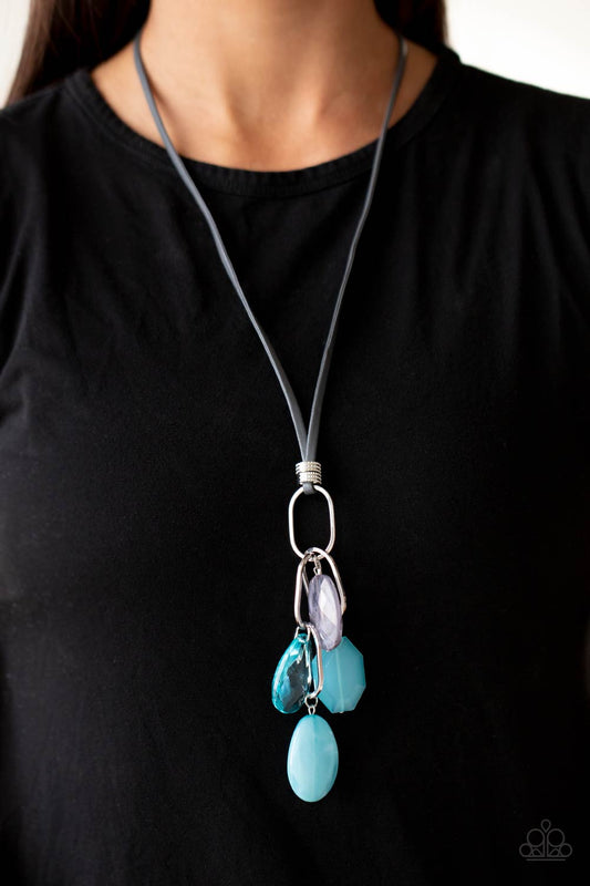 Fundamentally Flirtatious Blue Acrylic Bead Leather Cord Necklace Paparazzi N0486