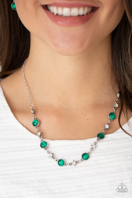 Inner Illumination Green Cat's Eye Silver Necklace Paparazzi N0500