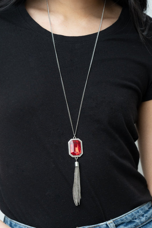 Blissed Out Opulence Red Emerald Cut Gem Necklace Paparazzi N0286