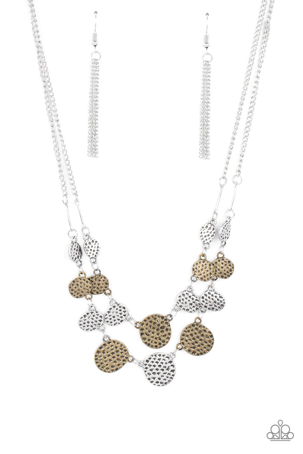 Pebble Me Pretty Multi Hammered Silver And Brass Necklace Paparazzi N0951