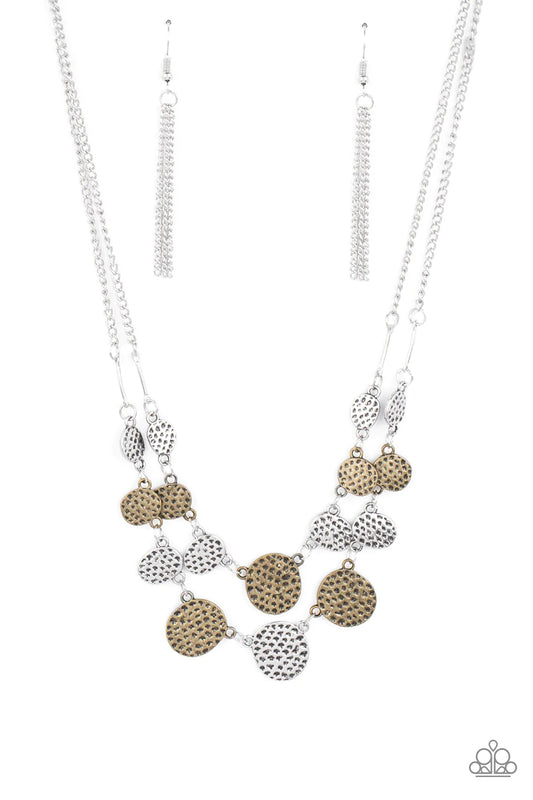 Pebble Me Pretty Multi Hammered Silver And Brass Necklace Paparazzi N0951