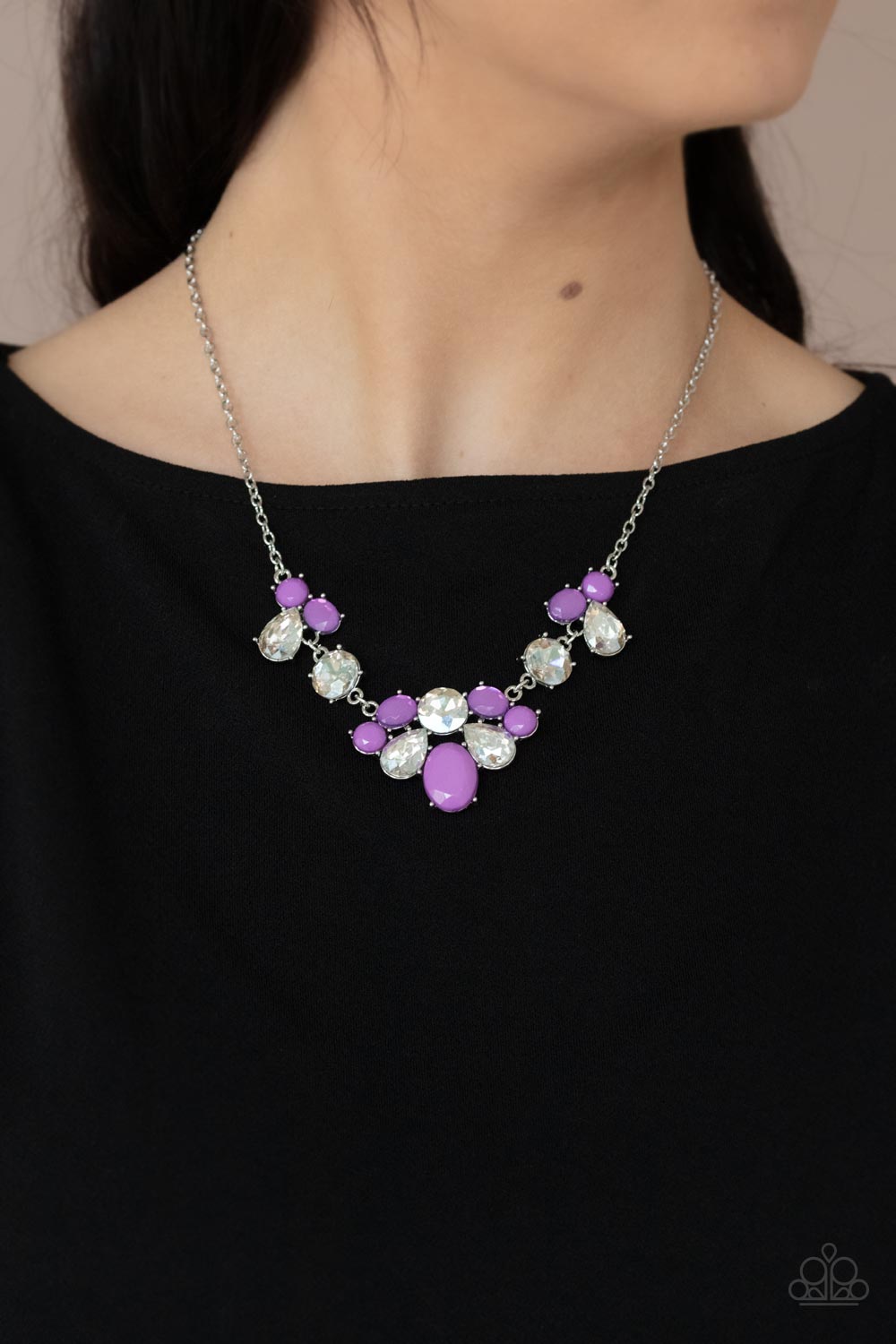 Ethereal Romance - Purple White Rhinestone Necklace Paparazzi N0704