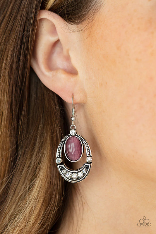 Serene Shimmer Purple Cat's Eye & White Rhinestone Earring Paparazzi E0057