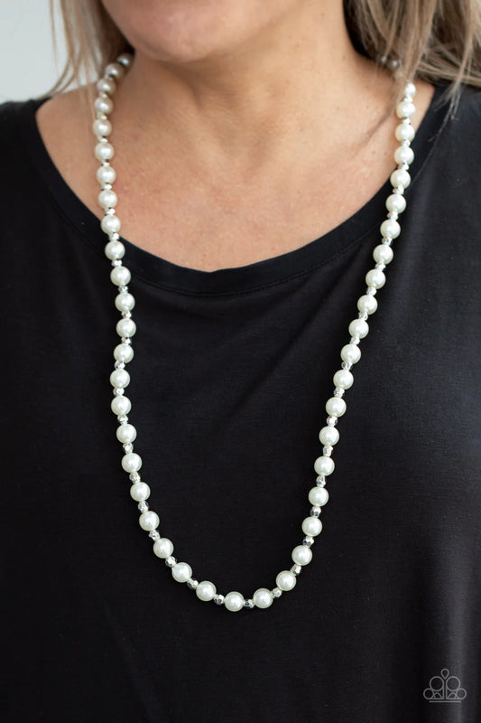 Nautical Novelty White Pearl Silver Bead Necklace Paparazzi N0173