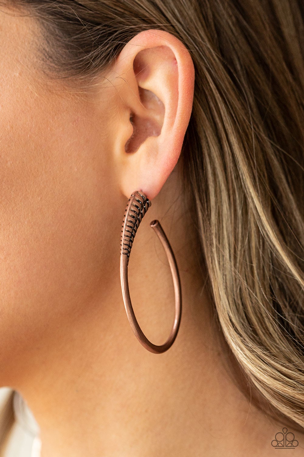 Fully Loaded Copper Hoop Earring Paparazzi E0172