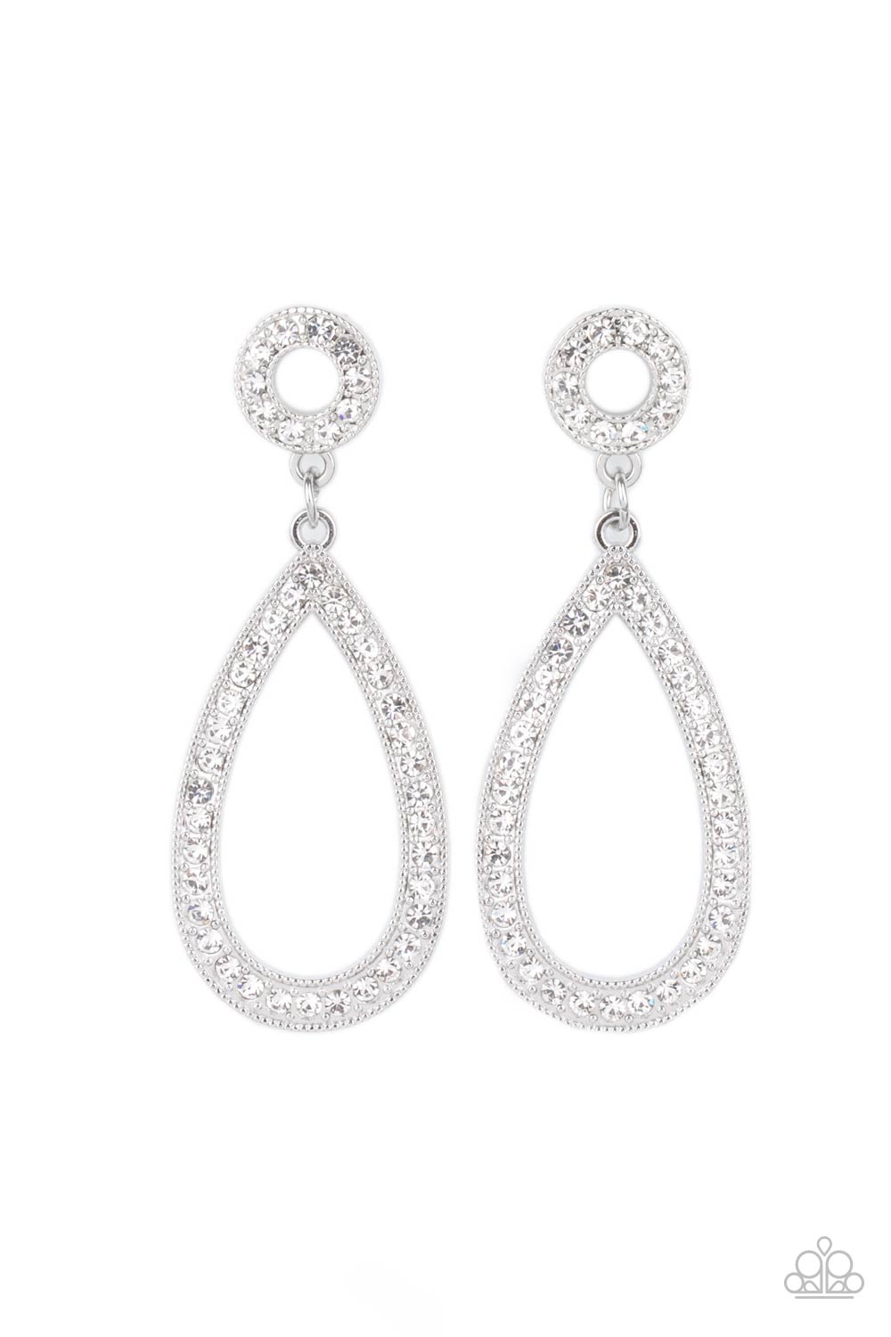 Regal Revival - White Rhinestone Teardrop Post Back Earring Paparazzi E0830