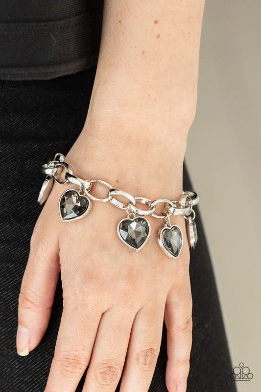 Candy Heart Charmer Silver Heart Gem Charm Bracelet Paparazzi B0930
