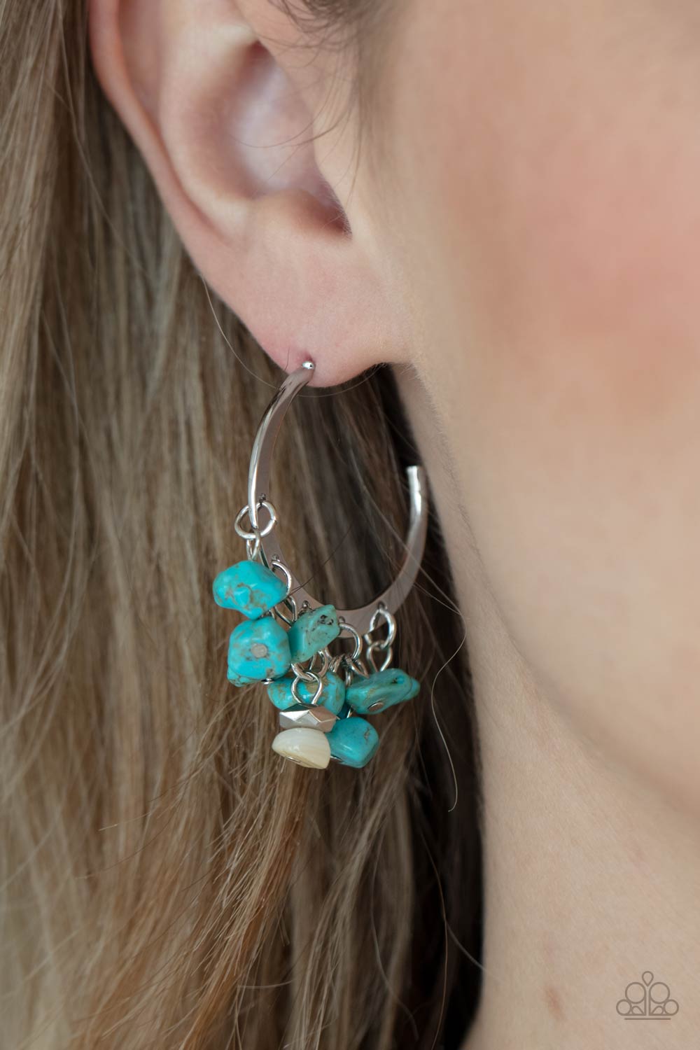 Gorgeously Grounding - Blue Cracked Stone Hoop Earring Paparazzi E0227