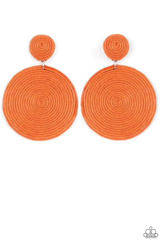 Circulate The Room Orange Woven Post Earring Paparazzi E0773