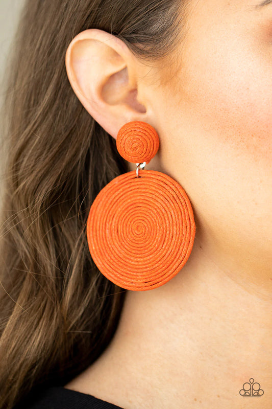 Circulate The Room Orange Woven Post Earring Paparazzi E0773