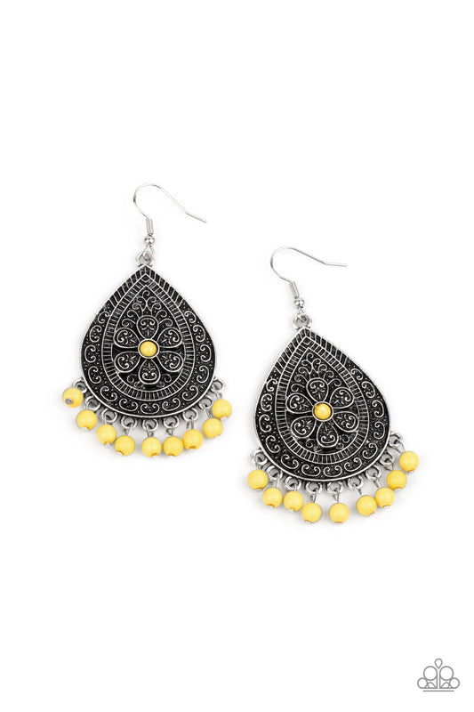 Blossoming Teardrops - Yellow Earring Paparazzi E0483